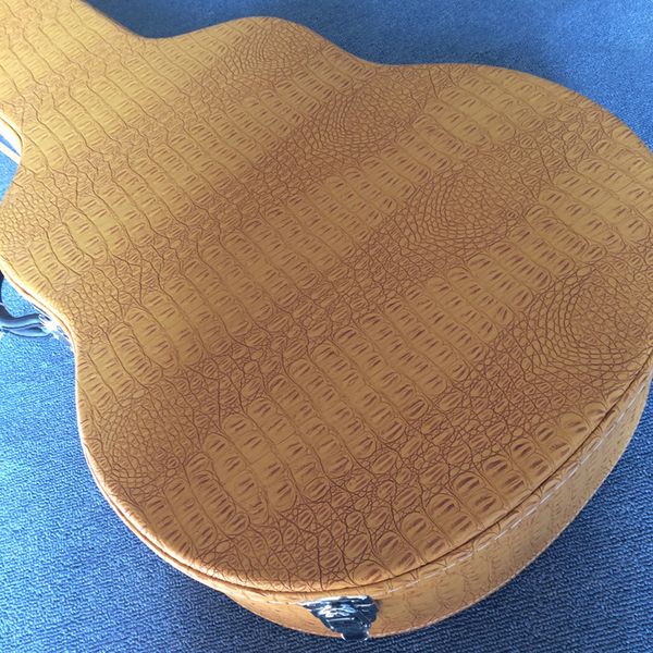 new style, custom jazz electric guitar case,crocodile skin, yellow leather, red lining, ing
new style, custom jazz electric guitar case,crocodile skin, yellow leather, red lining, ing