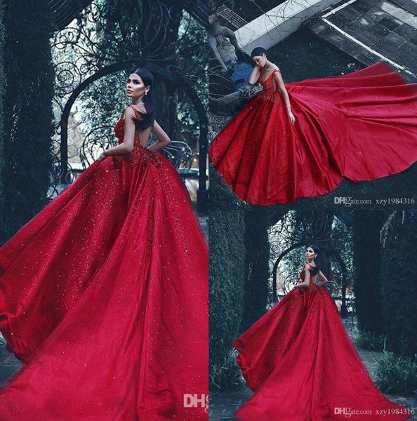 red wedding dresses deep v neck lace glitter beaded sweep train satin backless vintage bridal gowns custom made dubai wedding dress, White
red wedding dresses deep v neck lace glitter beaded sweep train satin backless vintage bridal gowns custom made dubai wedding dress, White