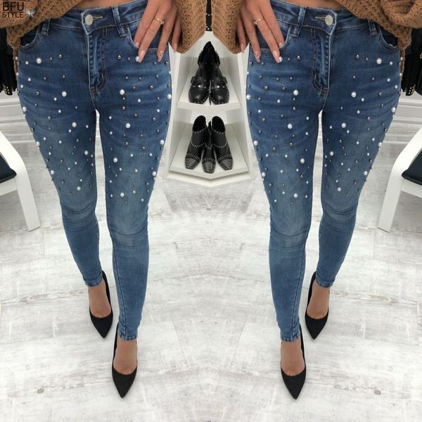 pearl beaded casual womens skinny jeans denim autumn high waist bleached women zipper pants women casual trousers, Blue
pearl beaded casual womens skinny jeans denim autumn high waist bleached women zipper pants women casual trousers, Blue