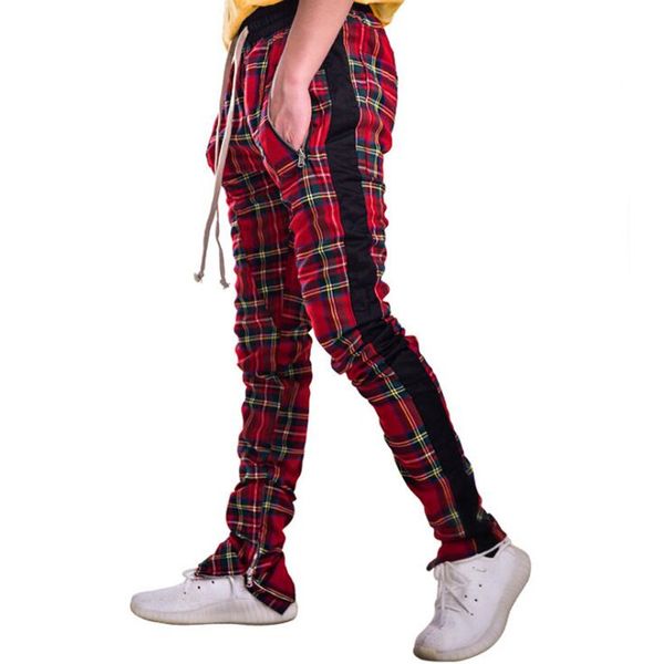 side stripe patchwork elastic waist plaid pants men 2018 high street leg opening zipper men's pants full length, Black
side stripe patchwork elastic waist plaid pants men 2018 high street leg opening zipper men's pants full length, Black