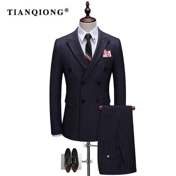 tian qiong double breasted suit men 2017 autumn slim fit mens striped suit jacket stylish blue 3 pieces wedding suits for men, White;black
tian qiong double breasted suit men 2017 autumn slim fit mens striped suit jacket stylish blue 3 pieces wedding suits for men, White;black
