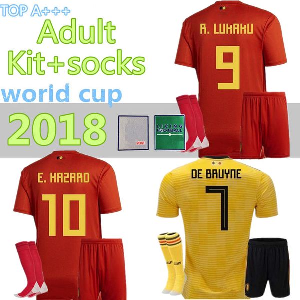 

2018 world cup belgium kits+socks soccer jersey home away lukaku fellaini e.hazard kompany de bruyne belgium football shirt socks, Black