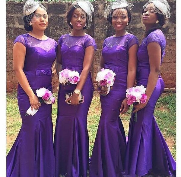 african 2018 purple satin sheer jewel country style mermaid prom dresses with short sleeves beaded bow sash bridesmaid dress, Black
african 2018 purple satin sheer jewel country style mermaid prom dresses with short sleeves beaded bow sash bridesmaid dress, Black
