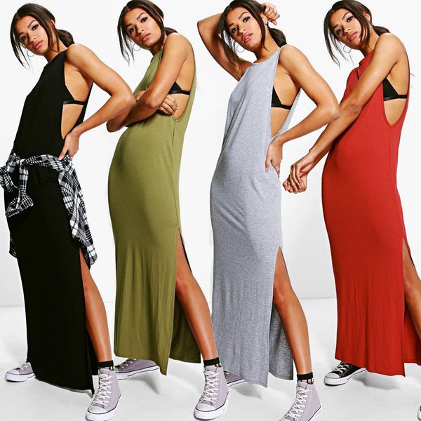 summer large size women fashion round neck sleeveless split dress long dress women casual bottom dresses, Black;gray
summer large size women fashion round neck sleeveless split dress long dress women casual bottom dresses, Black;gray