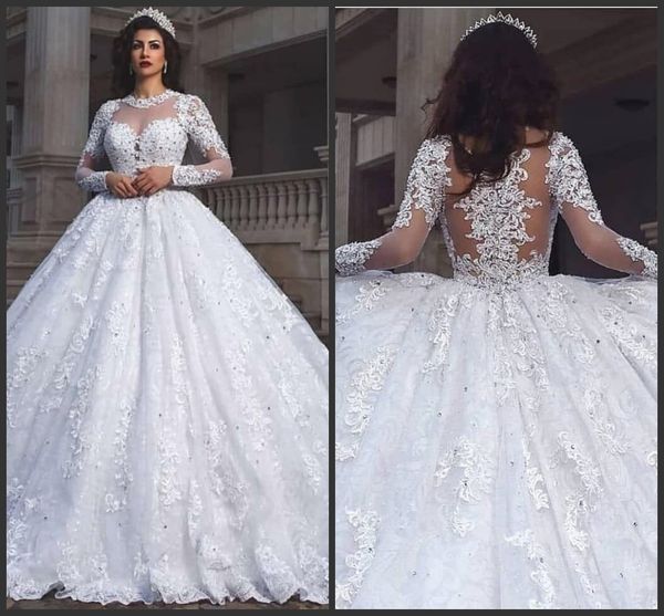 2019 new luxury dubai arabic plus size wedding dresses long sleeves lace applique illusion jewel neck beads bridal gowns robe de mariée 2018, White
2019 new luxury dubai arabic plus size wedding dresses long sleeves lace applique illusion jewel neck beads bridal gowns robe de mariée 2018, White