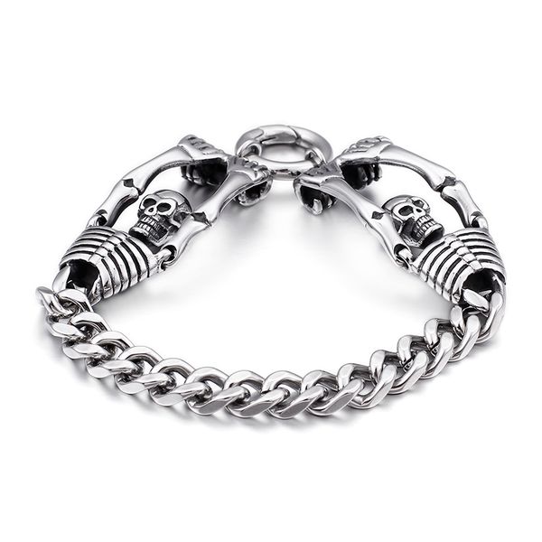 double skeleton stainless steel bracelet punk men's ancient silver thick heavy hip hop rock bangle jewelry, Black
double skeleton stainless steel bracelet punk men's ancient silver thick heavy hip hop rock bangle jewelry, Black