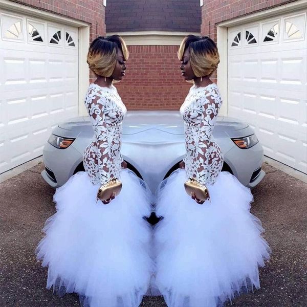 african white mermaid lace prom party dresses for black girls long sleeves ruffles tulle plus size evening gowns vestidos
african white mermaid lace prom party dresses for black girls long sleeves ruffles tulle plus size evening gowns vestidos