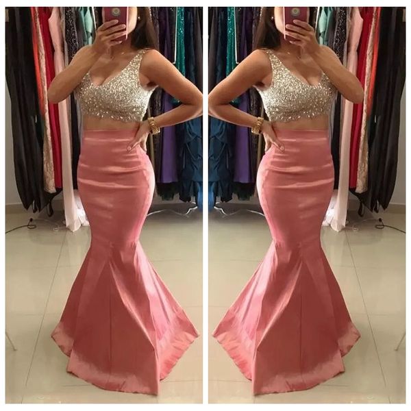 bling bling two pieces mermaid prom dresses sheer v-neck sleeveless zipper sweep train evening dresses 2019 vestidos de party gowns, Black
bling bling two pieces mermaid prom dresses sheer v-neck sleeveless zipper sweep train evening dresses 2019 vestidos de party gowns, Black