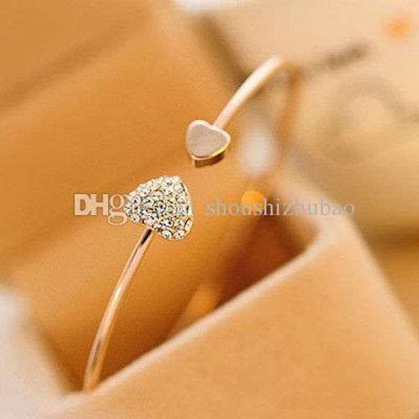 women girl simple style gold tone rhinestone love heart bangle cuff bracelet (color: gold, Black
women girl simple style gold tone rhinestone love heart bangle cuff bracelet (color: gold, Black