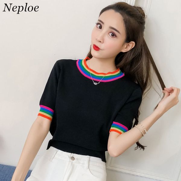 neploe rainbow stripe tshirts new arrival crop knitted t-shirt summer slim tee fashion short sleeve o-neck t shirt 35745, White
neploe rainbow stripe tshirts new arrival crop knitted t-shirt summer slim tee fashion short sleeve o-neck t shirt 35745, White