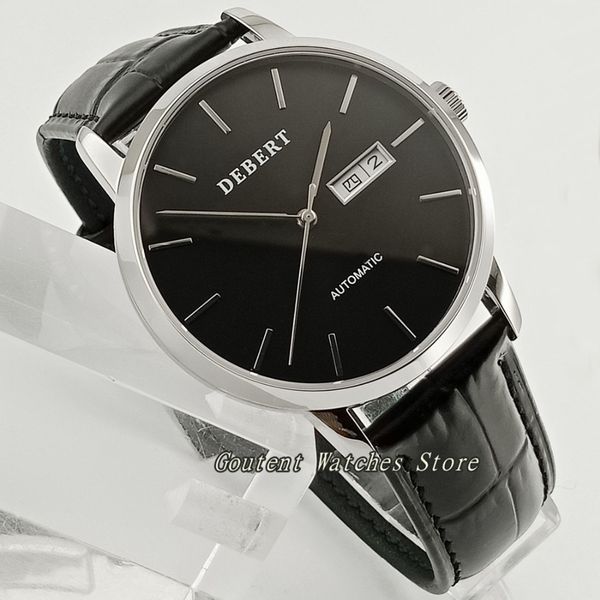 40mm debert stainless steel bracelet silver case black dial miyota automatic men's watch, Slivery;brown
40mm debert stainless steel bracelet silver case black dial miyota automatic men's watch, Slivery;brown