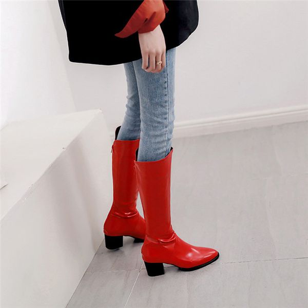 ymechic womens mid calf high pu patent leather long knight ridding boots female pointed toe block high heel winter ladies shoes, Black
ymechic womens mid calf high pu patent leather long knight ridding boots female pointed toe block high heel winter ladies shoes, Black