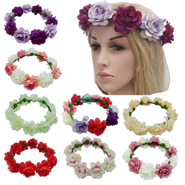 

fashion wreath hair bows rose hairband bohemia handmade artificial seaside flower hairband crown wedding bridal headdress wreath t6i060