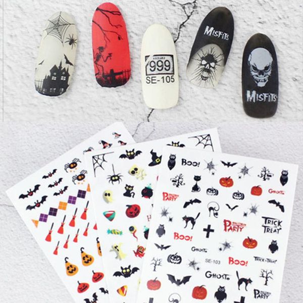 1pcs Self-adhesive Diy Nail Sticker Halloween Ghost Skull Pumpkin Bat Nail Tattoos Stickers Water Decal Art Decoration