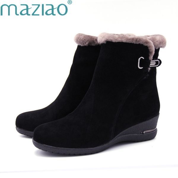women casual ankle boots genuine leather wool wedges heels women snow boots warm plush insole maziao, Black
women casual ankle boots genuine leather wool wedges heels women snow boots warm plush insole maziao, Black