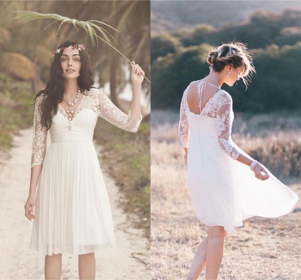 boho short lace wedding dresses with long sleeves 2018 modest v-neck backless country farm holiday beach seaside knee-length bridal gown, White
boho short lace wedding dresses with long sleeves 2018 modest v-neck backless country farm holiday beach seaside knee-length bridal gown, White