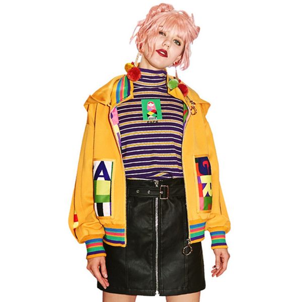 female spring letter print hooded jacket casual loose plus size yellow coat women autumn long sleeve outerwear y15, Black;brown
female spring letter print hooded jacket casual loose plus size yellow coat women autumn long sleeve outerwear y15, Black;brown