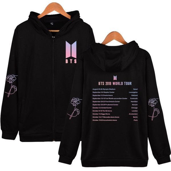 

bts world tour new women/men sweatshirt couples autumn kpop hip hop zipper harajuku graffiti floral coat hoodies 4xl, Black