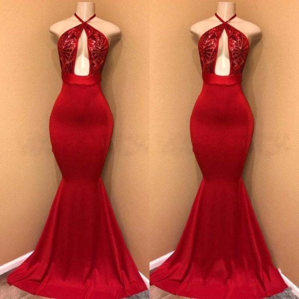 real p halter backless mermaid prom dresses red sequined graduation party dress formal prom gowns custom made red carpet dress, Black
real p halter backless mermaid prom dresses red sequined graduation party dress formal prom gowns custom made red carpet dress, Black
