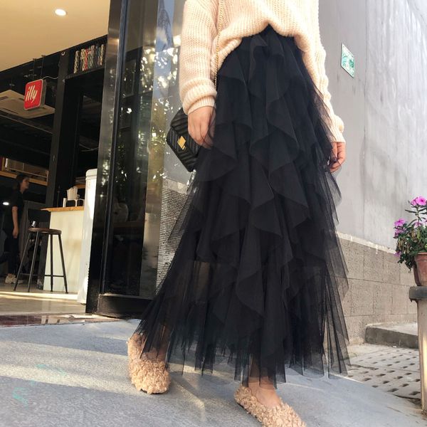 new fashion fairy mesh long skirt women pink elastic waist tiered irregular skirts women elegant tulle pleated party jupe f190, Black
new fashion fairy mesh long skirt women pink elastic waist tiered irregular skirts women elegant tulle pleated party jupe f190, Black