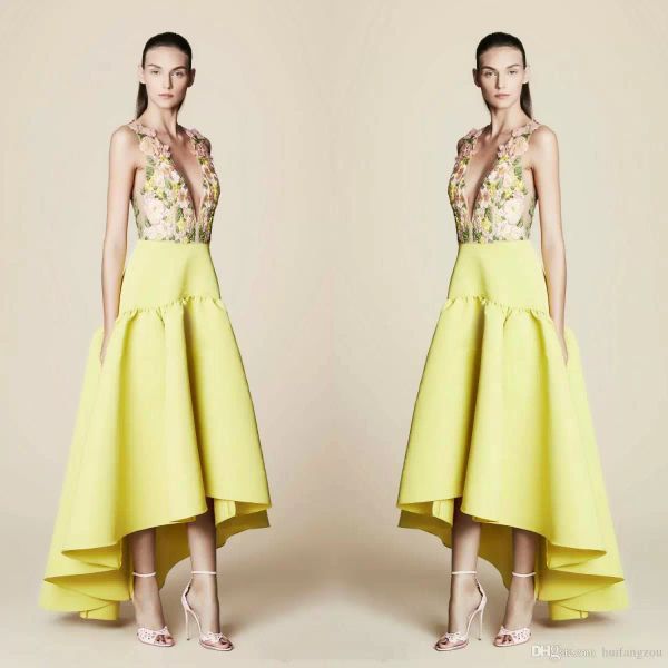 tony ward 2019 new prom dress light yellow deep v-neck embroidery flower applique hi lo party gowns custom made a-line evening dresses, Black
tony ward 2019 new prom dress light yellow deep v-neck embroidery flower applique hi lo party gowns custom made a-line evening dresses, Black