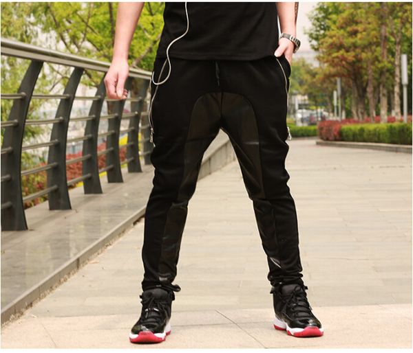men's pants fashion leather drop crotch men sweatpants jogger hip hop harem baggy pyrex, Black
men's pants fashion leather drop crotch men sweatpants jogger hip hop harem baggy pyrex, Black
