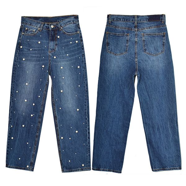 women loose boyfriends wide leg pants high waist fashion pearl nail bead denim jeans women personality vintage retro trousers, Blue
women loose boyfriends wide leg pants high waist fashion pearl nail bead denim jeans women personality vintage retro trousers, Blue