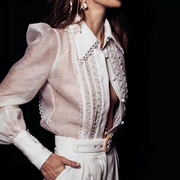 transparent blouses runway 2018 office women long sleeve shirts, White
transparent blouses runway 2018 office women long sleeve shirts, White