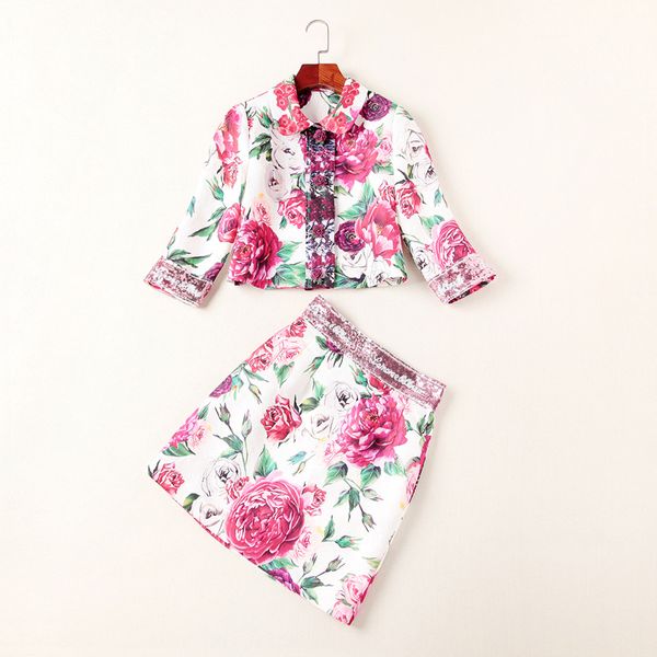 european and american women's wear autumn 2018 the new 7 minutes of sleeve lapel flower buttons coat + sequined skirt suit, White
european and american women's wear autumn 2018 the new 7 minutes of sleeve lapel flower buttons coat + sequined skirt suit, White
