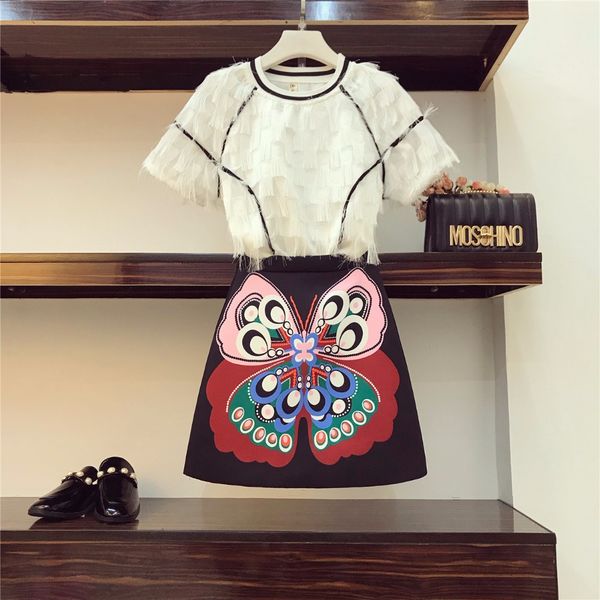 2018 trendy summer women short sleeve tassel t-shirt + butterfly print skirt 2 pcs sets casual suits a236, White
2018 trendy summer women short sleeve tassel t-shirt + butterfly print skirt 2 pcs sets casual suits a236, White