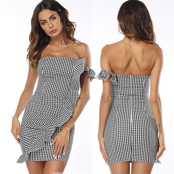 black and white plaid irregular women's club party dresses elegant bodycon ruffled hem one shoulder mini dress s l xl, White;black
black and white plaid irregular women's club party dresses elegant bodycon ruffled hem one shoulder mini dress s l xl, White;black