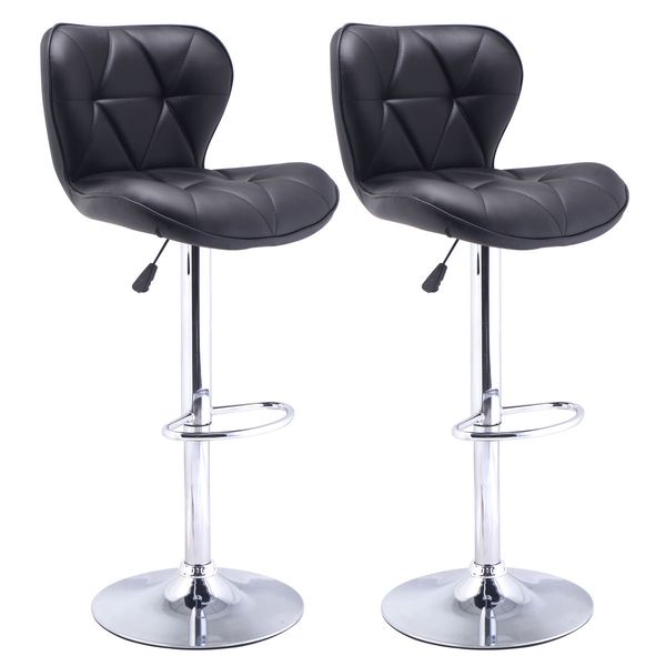 Set of 2 Bar Stools Leather Modern Hydraulic Swivel Dinning Chair Barstool Black
