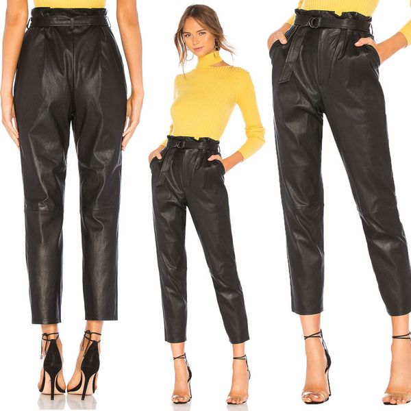 hirigin 2018 spring autumn womens high waist paperbag pu leather trousers ladies party cigaratte pants, Black
hirigin 2018 spring autumn womens high waist paperbag pu leather trousers ladies party cigaratte pants, Black