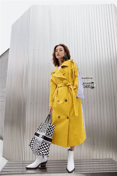 double breasted womens trench coats streetwear contrast color loose long coats woman panelled coats yellow striped design fashion outerwear, Tan;black
double breasted womens trench coats streetwear contrast color loose long coats woman panelled coats yellow striped design fashion outerwear, Tan;black