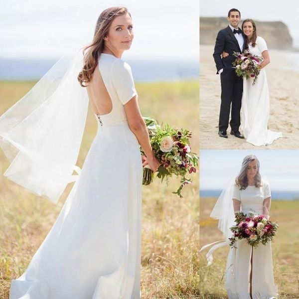 Spring Summer Beach Wedding Dresses With Short Sleeves Sexy Front Slit Backless Wedding Dress Bohemia Cheap Country Bridal Gowns
Spring Summer Beach Wedding Dresses With Short Sleeves Sexy Front Slit Backless Wedding Dress Bohemia Cheap Country Bridal Gowns