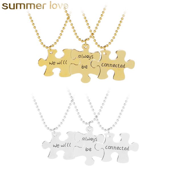 3pcs/set necklace geometry puzzle pendant english letters we will always be connected necklace friendship pendant necklace jewelry gift, Silver
3pcs/set necklace geometry puzzle pendant english letters we will always be connected necklace friendship pendant necklace jewelry gift, Silver