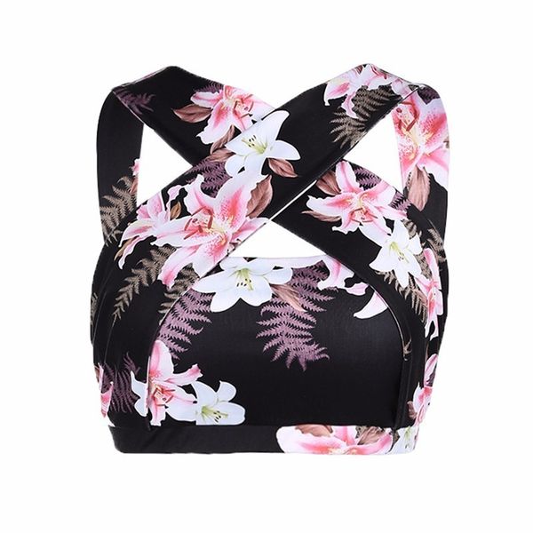 fitness women sports bra floral printing cross halter yoga bra push up sportswear gym running short vests, White;black
fitness women sports bra floral printing cross halter yoga bra push up sportswear gym running short vests, White;black