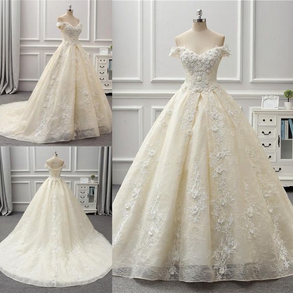 gorgeous lace ball gown wedding dresses beads handmade flowers off the shoulder wedding gowns sweep train beach bridal dress, White
gorgeous lace ball gown wedding dresses beads handmade flowers off the shoulder wedding gowns sweep train beach bridal dress, White