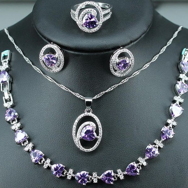 bridal jewelry sets for women wedding purple crystal silver color 925 heart-shaped earrings/pendants/necklace/ring/bracelet, Slivery;golden
bridal jewelry sets for women wedding purple crystal silver color 925 heart-shaped earrings/pendants/necklace/ring/bracelet, Slivery;golden