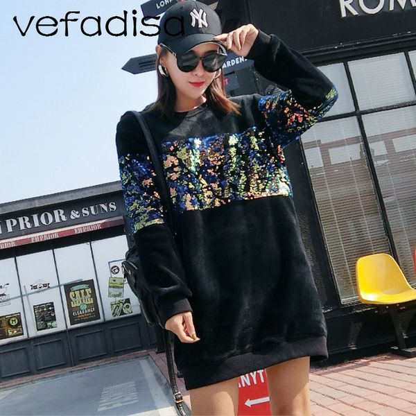 vefadisa 2018 autumn for women long sweatshirt with sequin pullovers and sweatshirts patchwork velour sweatshirt ad1776, Black
vefadisa 2018 autumn for women long sweatshirt with sequin pullovers and sweatshirts patchwork velour sweatshirt ad1776, Black