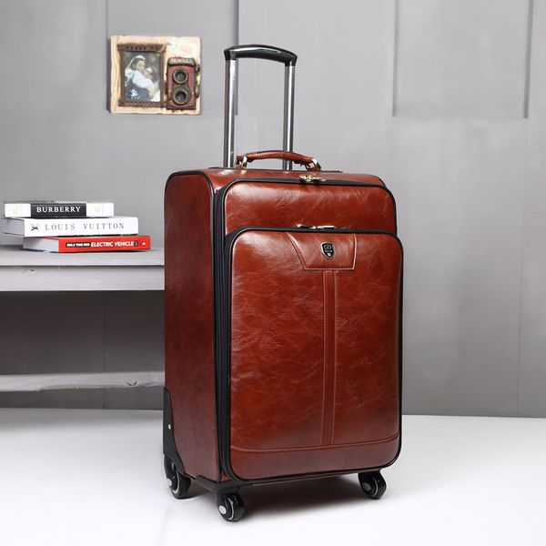 

men business pu leather trolley password suitcase wheels 16/18 inch carry on travel bag trunk