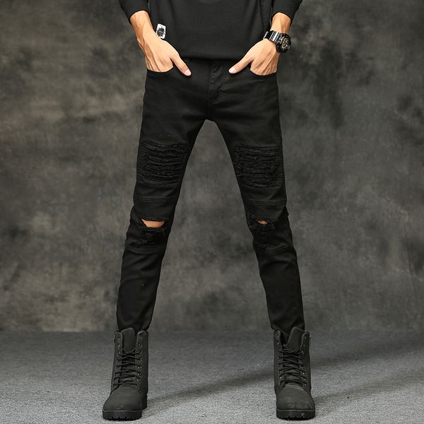 2018 autumn new men jeans black white classic fashion hole style denim skinny jeans men's casual slim fit trousers, Blue
2018 autumn new men jeans black white classic fashion hole style denim skinny jeans men's casual slim fit trousers, Blue