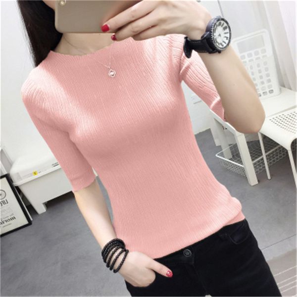 korean 2018 summer sweater women's round neck half sleeve sweater slim korean wind elastic sweat plus size pull femme zy3230, White;black
korean 2018 summer sweater women's round neck half sleeve sweater slim korean wind elastic sweat plus size pull femme zy3230, White;black