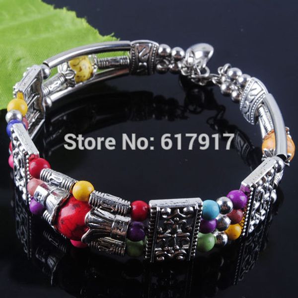 tibetan silver vintage antique multicolor howlite gem stone round beads charm bracelet bangle 6.5"-7"l 1pcs z629, Golden;silver
tibetan silver vintage antique multicolor howlite gem stone round beads charm bracelet bangle 6.5"-7"l 1pcs z629, Golden;silver