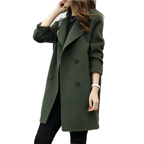 female double-breasted overcoat long sleeve woolen coats turn-down collar slim fit women army green spring windproof warm jacket, Black
female double-breasted overcoat long sleeve woolen coats turn-down collar slim fit women army green spring windproof warm jacket, Black