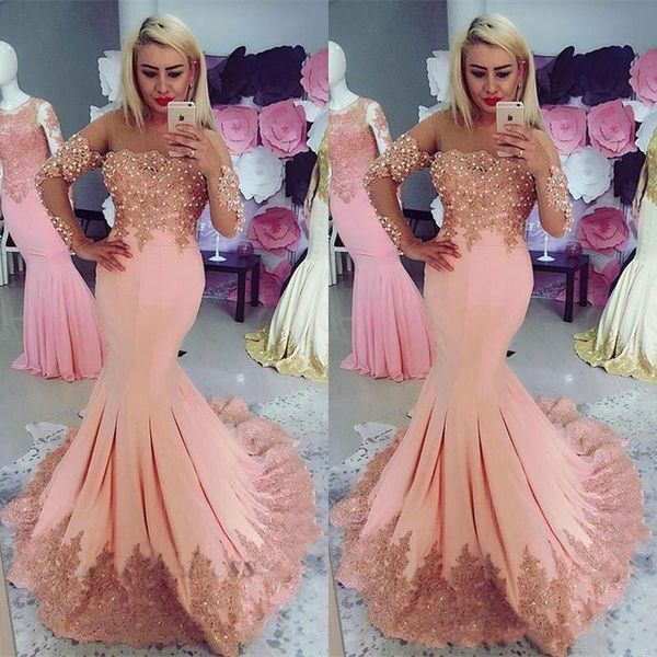 peach pink mermaid evening dresses with capped long sleeves lace appliques beading arabic dresses jewel neckline ruched formal evening gowns, Black;red
peach pink mermaid evening dresses with capped long sleeves lace appliques beading arabic dresses jewel neckline ruched formal evening gowns, Black;red