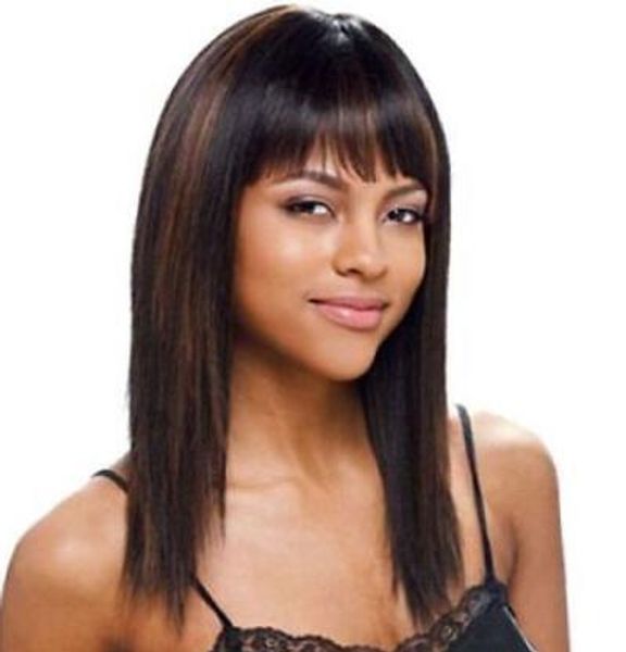 fashion silky hair straight capless black mix brown full bang synthetic wig hair, Black;brown
fashion silky hair straight capless black mix brown full bang synthetic wig hair, Black;brown