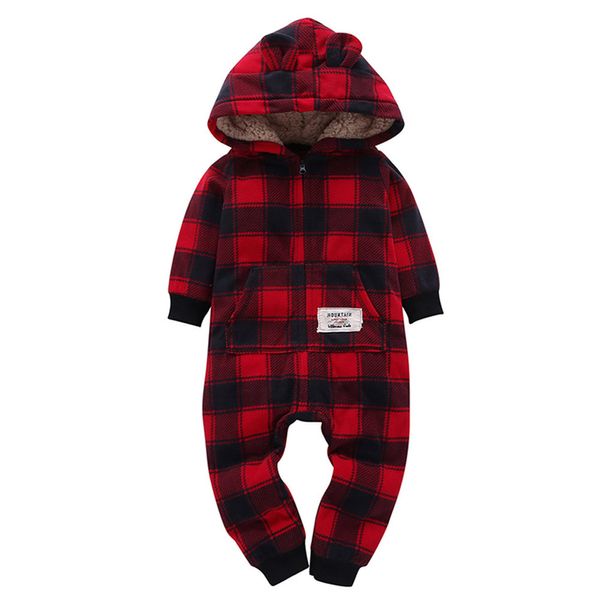 

baby rompers winter thick clothes infant baby boys girls thicker grid hooded romper jumpsuit outfit kids clothes yl-new, White