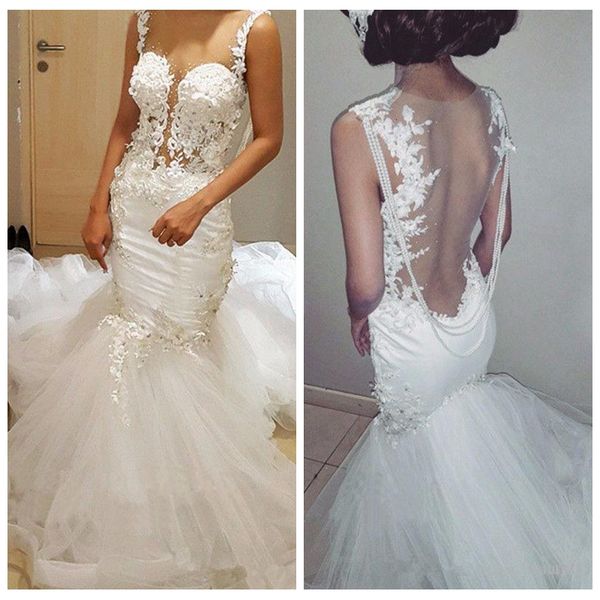 sheer lace appliques slim mermaid wedding dresses beaded pearls custom 2021 bridal gowns see through back vintage petite cheap, White
sheer lace appliques slim mermaid wedding dresses beaded pearls custom 2021 bridal gowns see through back vintage petite cheap, White