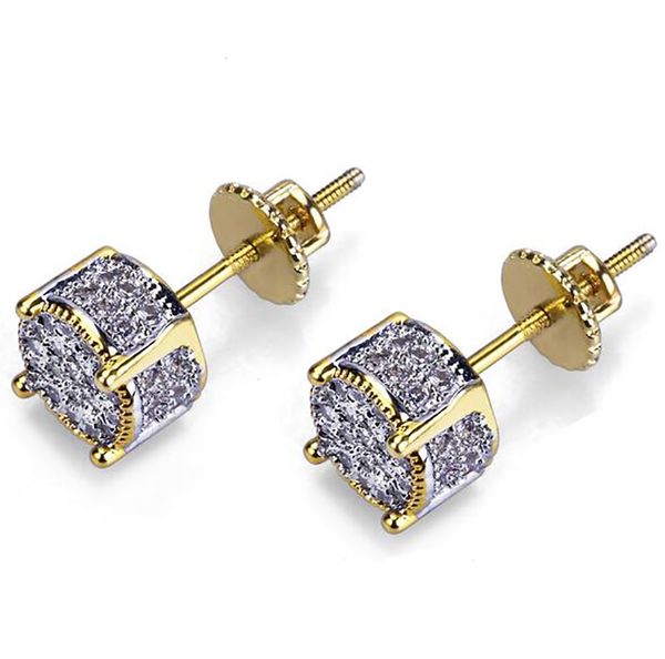 

large 3d circle gold cz bling bling earrings custom micro pave earrings hip hop stud earring for men and women, Golden;silver
